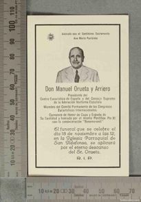 Postales: ESQUELA. Recordatorio Manuel Orueta Arriero - Presidente Adoración Nocturna Española